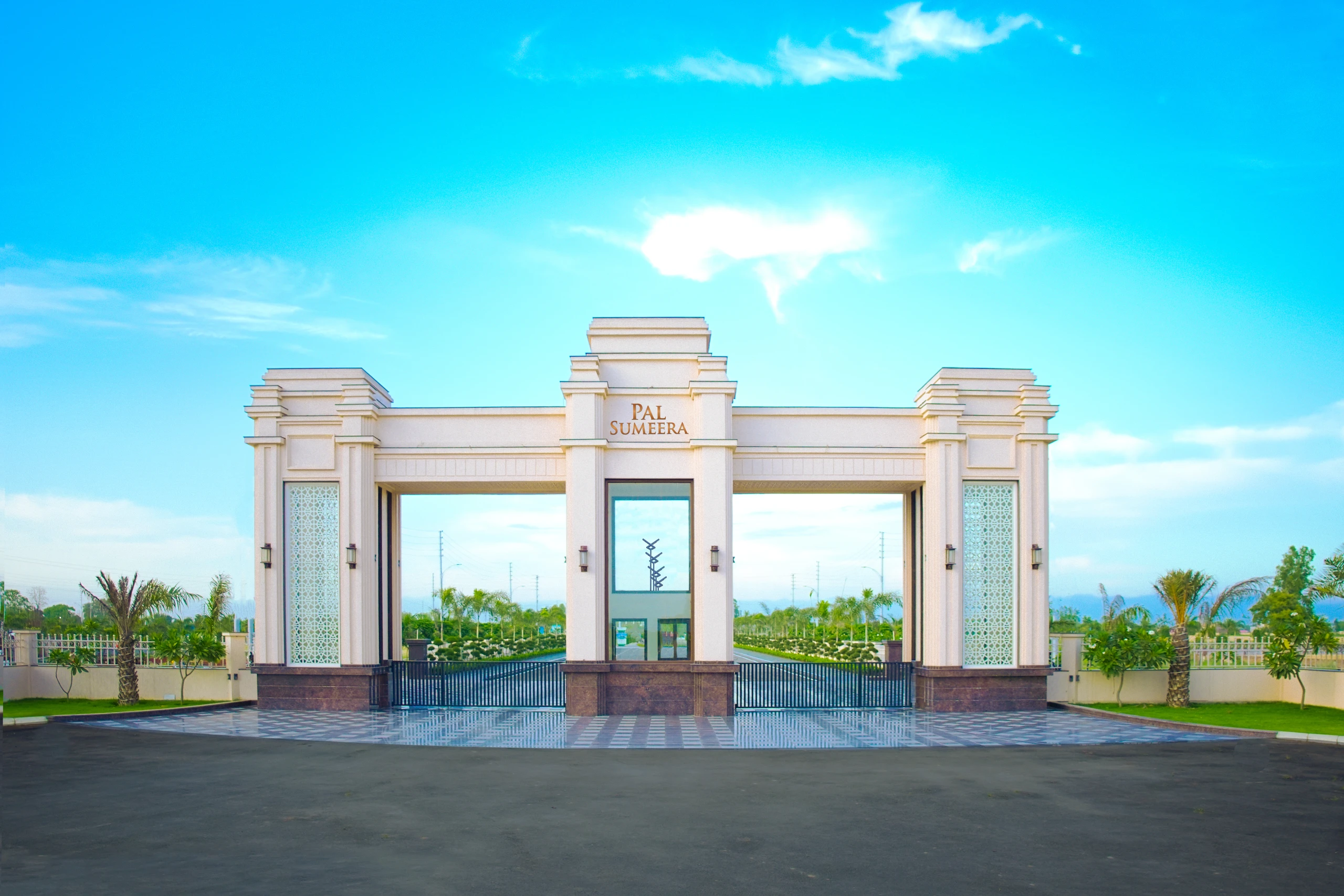 Architectural visualisation of the Pal Sumeera Residency entrance