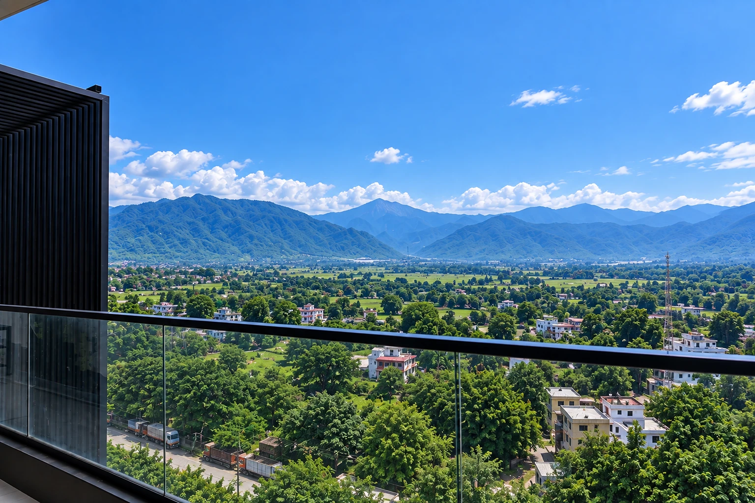 Brochure view across Haldwani towards the surrounding green hills